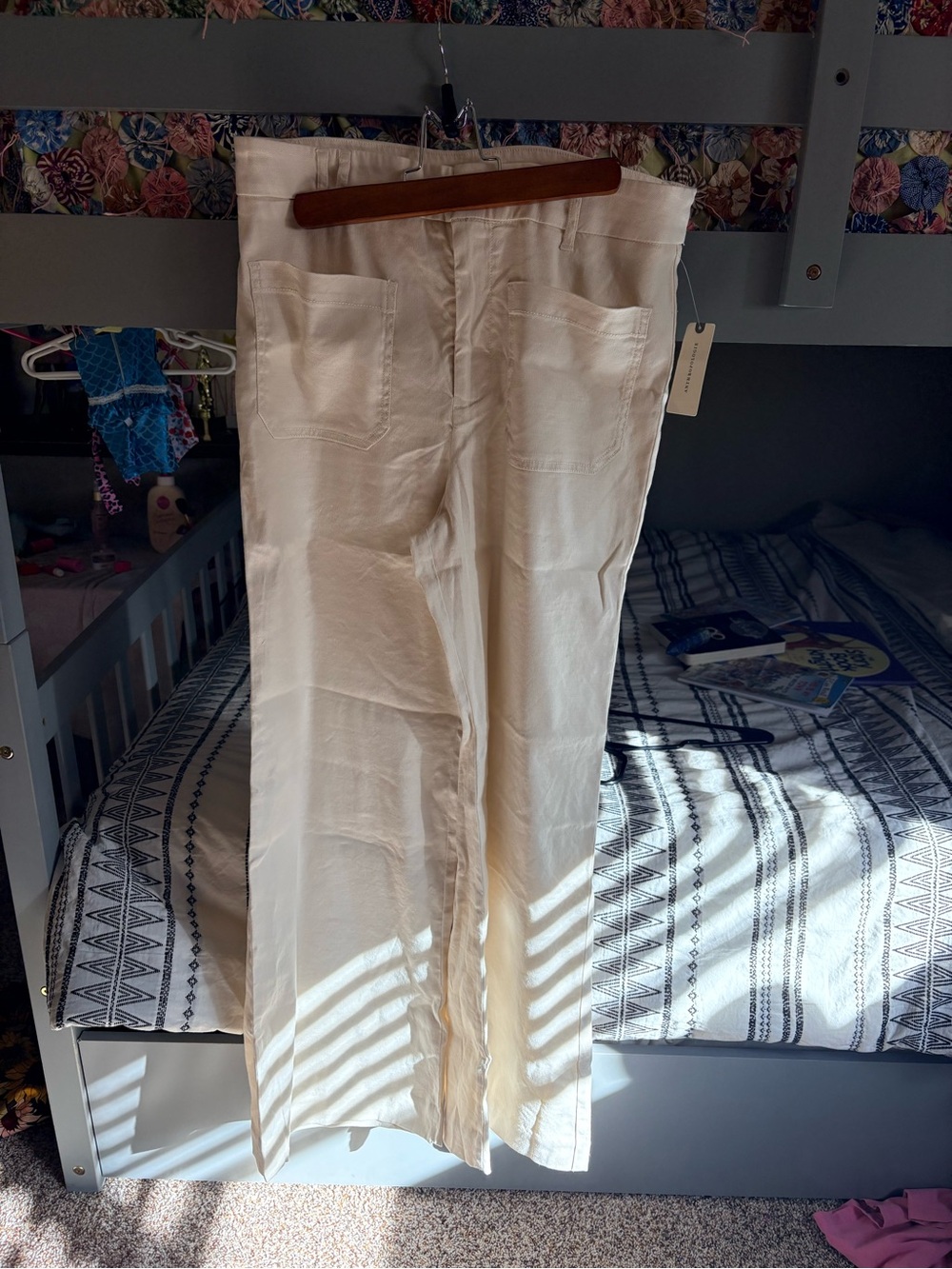 Anthropologie Cream Wide-Leg High-Rise Pants